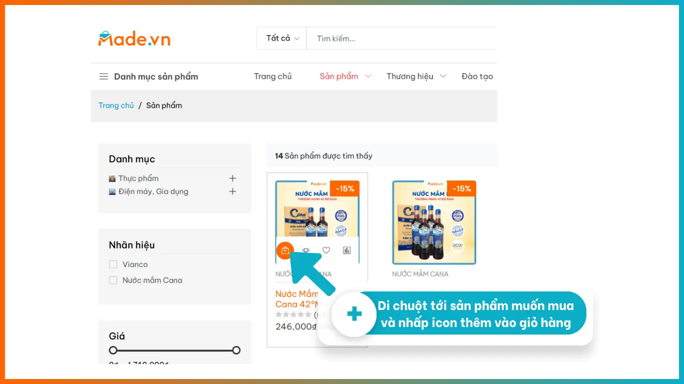 Chọn sản phẩm vào giỏ