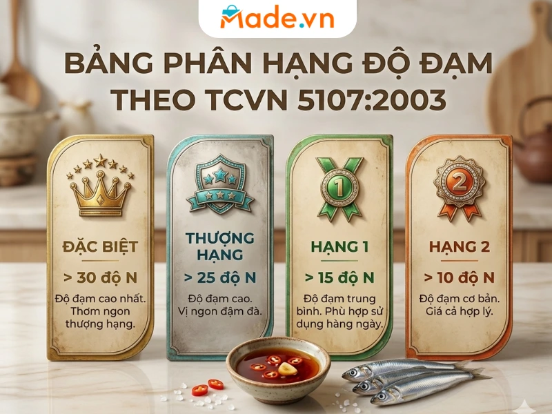 Bảng phân hạng độ đạm nước mắm truyền thống theo TCVN 51072003