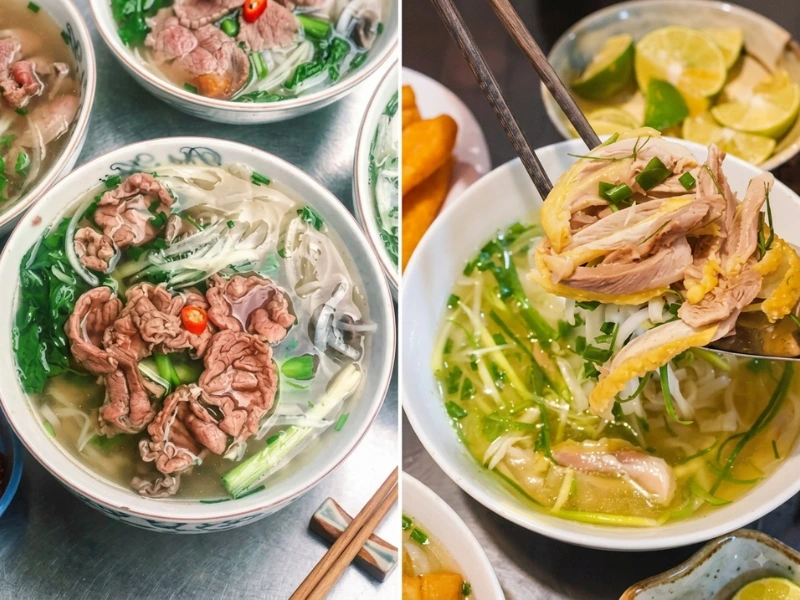 Cả phở bò lẫn phở gà đều là món ăn giàu dưỡng chất, rất hợp ăn sáng