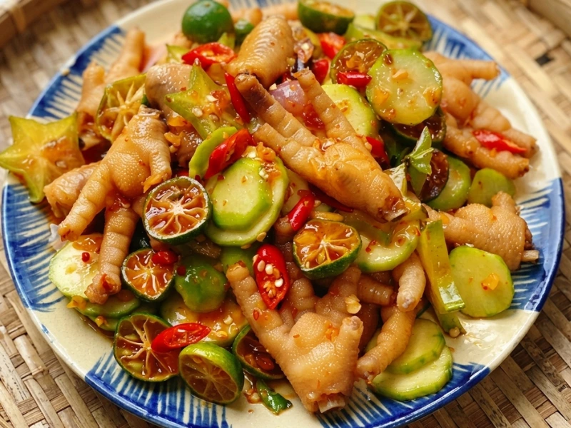 Chân gà sả tắc kiểu Thái có hương vị đặc trưng với vị mặn ngọt và chua cay