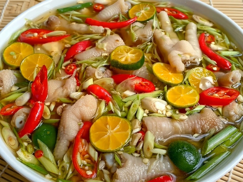 Chân gà sả tắc truyền thống hấp dẫn với vị mặn ngọt, chua cay, tạo nên vị ngon đậm đà