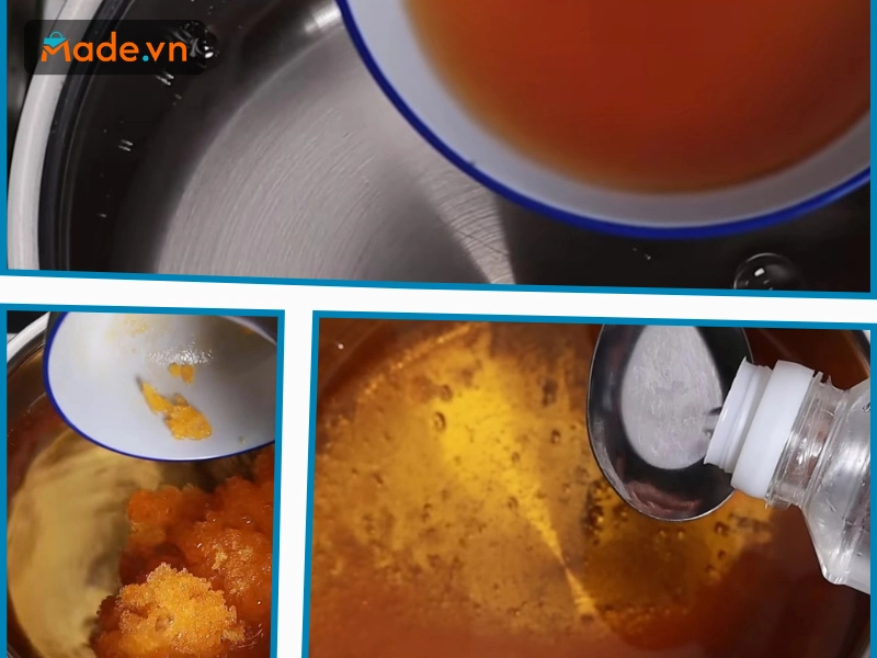 Cho nước lọc, nước mắm, đường, giấm và muối vào nồi theo tỷ lệ