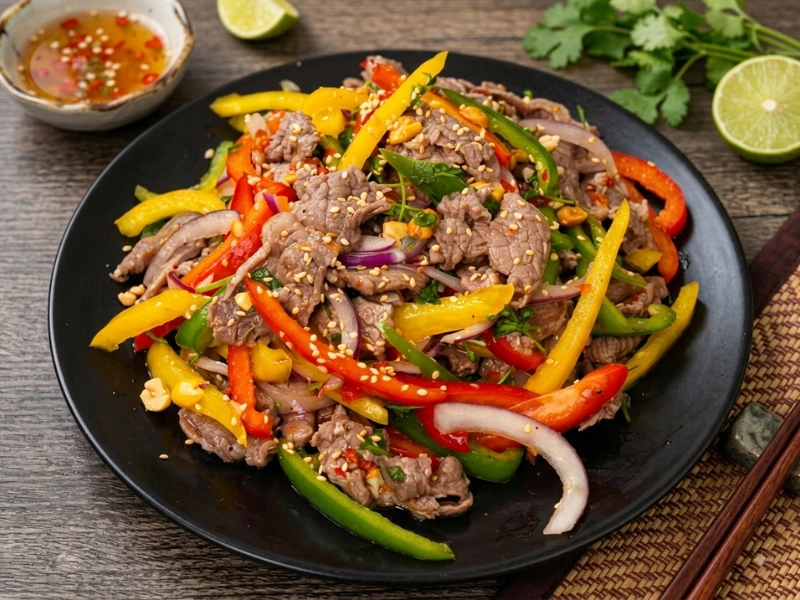 Gỏi bắp bò bóp thấu dưa leo và ớt chuông
