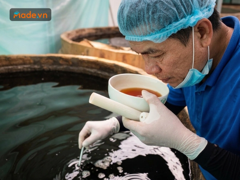 Mắm thật có mùi thơm nồng nàn đặc trưng của cá cơm ủ chín, hương rất dịu và dễ chịu