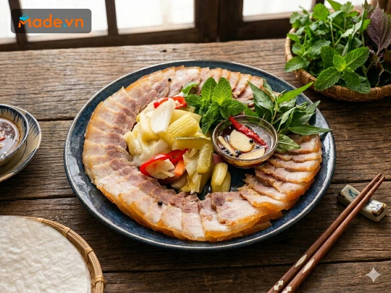 Miếng thịt ngâm mắm miền Trung khi cắt ra phải có màu vàng cánh gián bóng bẩy cực kỳ bắt mắt