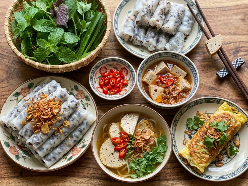 Món bánh cuốn vô cùng thanh đạm, không gây ngán cho bữa ăn dễ tiêu, đủ chất