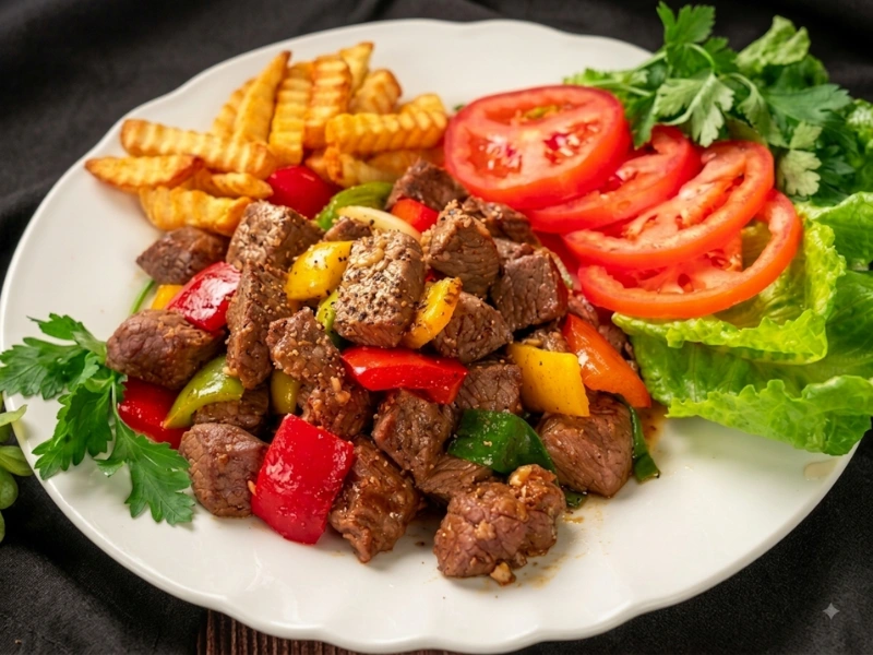 Món bò lúc lắc ngon và đẹp mắt hơn khi ăn cùng với khoai tây chiên