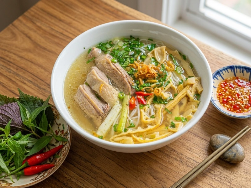 Món bún măng vịt đầy đủ dưỡng chất với nước dùng ngọt thanh