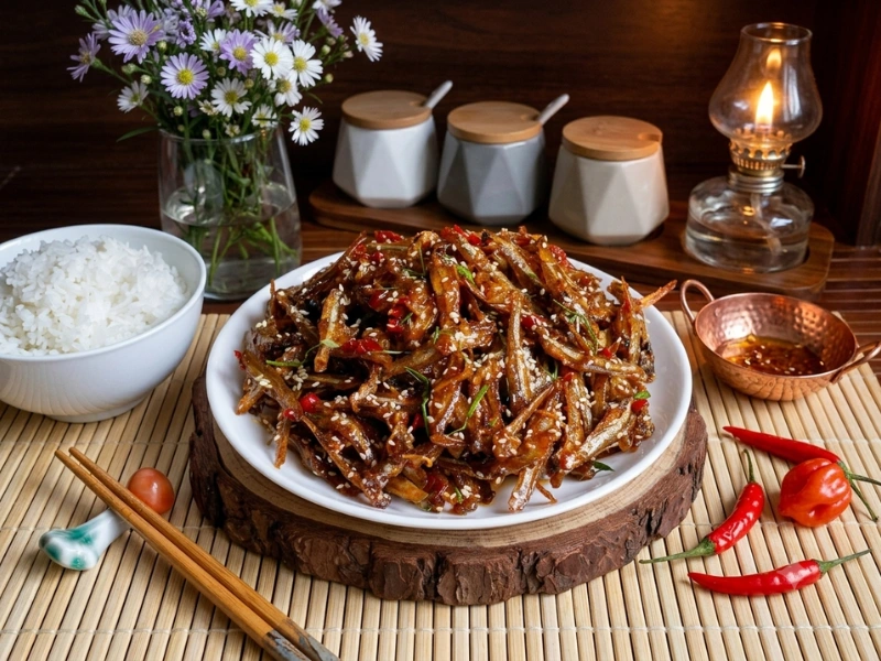 Món cá cơm khô rim tỏi ớt chua cay mặn ngọt cực đưa cơm