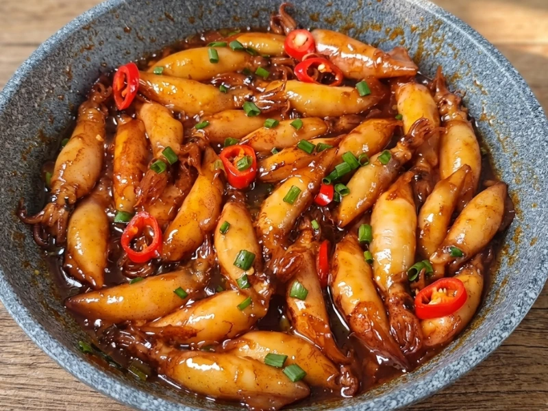 Mực có độ giòn dẻo sần sật, giữ nguyên vị ngọt mọng tự nhiên nhờ nước dừa tươi