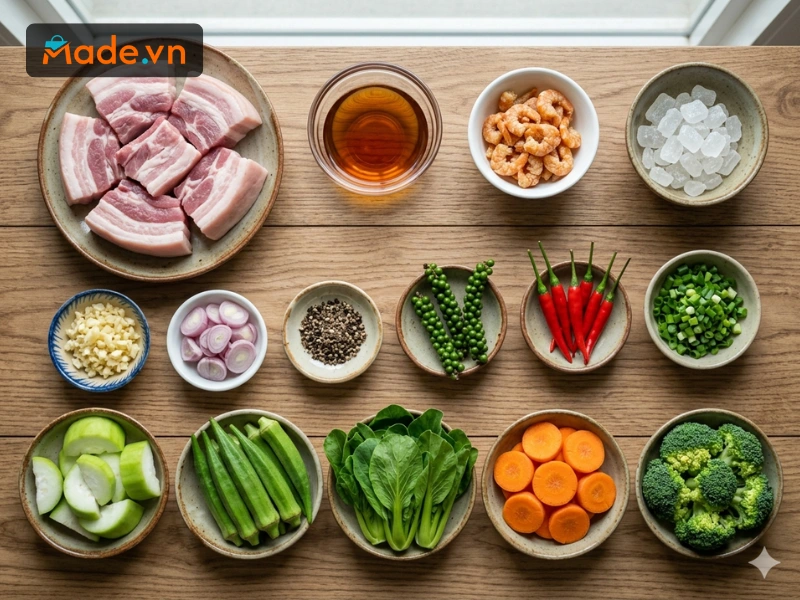 Nguyên liệu chuẩn bị để làm nước mắm kho quẹt Nam Bộ