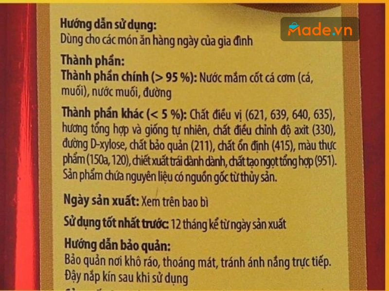Nước mắm công nghiệp sẽ liệt kê một danh sách dài các chất