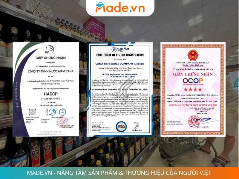 Sản phẩm nên có các chứng nhận về an toàn thực phẩm như HACCP, OCOP, FDA...