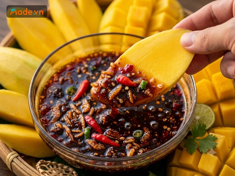 Thành quả là bát nước mắm sệt chấm xoài ngon xoắn lưỡi