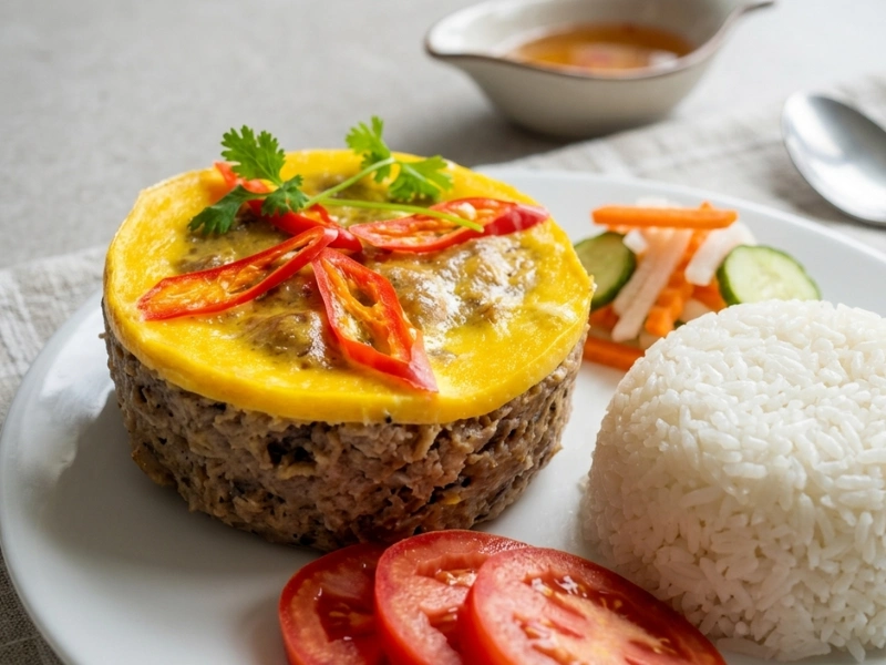 Thành quả là món mắm chưng thịt trứng mềm béo, đẹp mắt