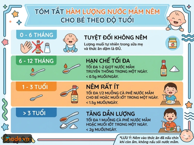 Tóm tắt hàm lượng nước mắm nêm cho bé theo độ tuổi