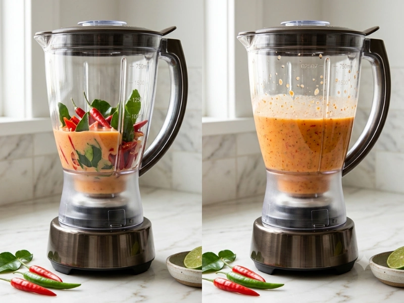 Xay nhuyễn hỗn hợp nước cốt chanh tắc đã hòa tan gia vị